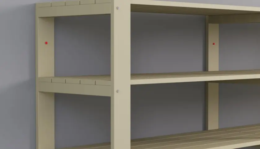 En beige hylla med tre hyllplan, perfekt för att bygga förvaring i hemmet.